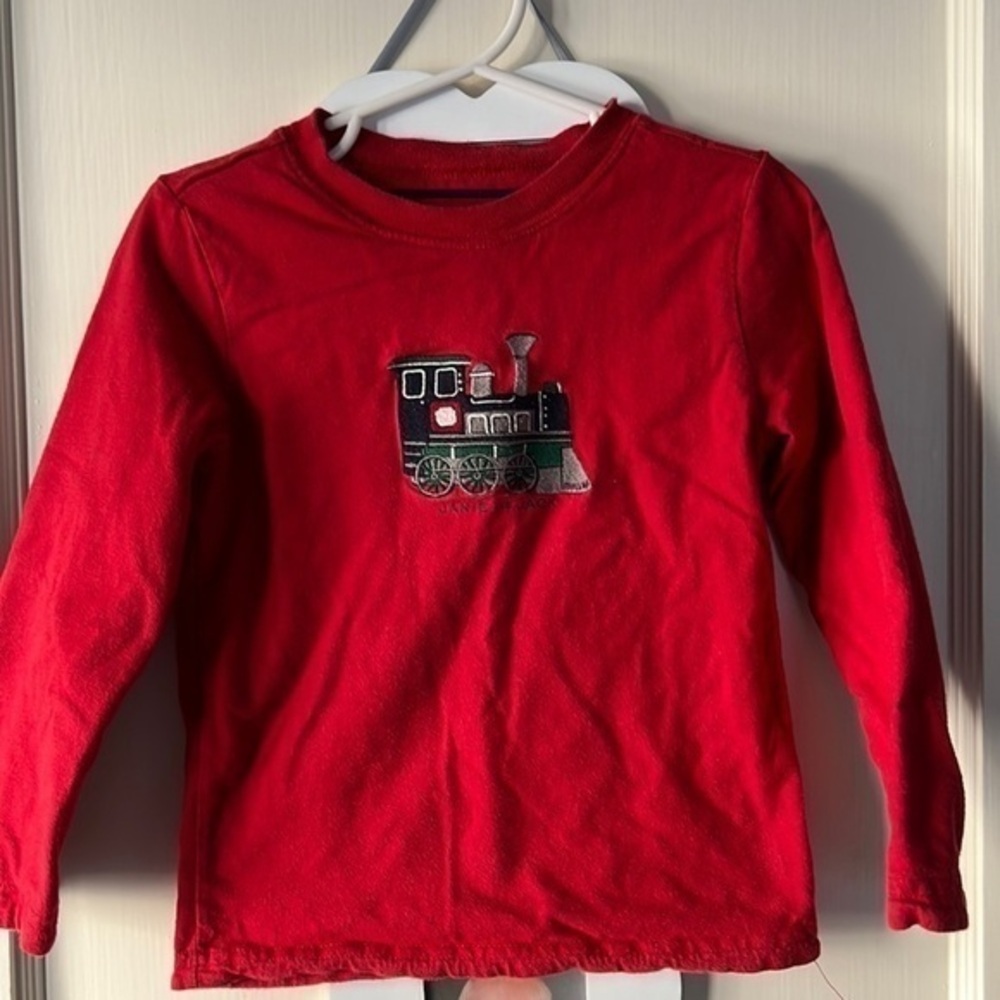 Reversible Jane and Jack 3T red extra warm long sleeve tee inside navy stripes